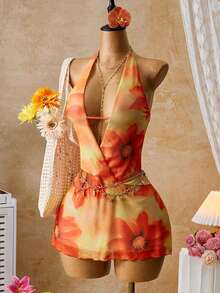 Femesol Women's Sexy & Elegant Halter Neck Knit Printed Dress - Multicolor - View 5