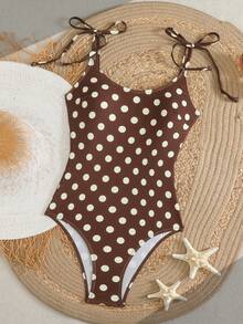 Swim Mod Áo tắm liền thân nữ họa tiết chấm bi nhiệt đới dễ thương, buộc dây vai, thích hợp cho bãi biển, khu nghỉ dưỡng và tiệc tùng. - Nhiều màu - Xem 2