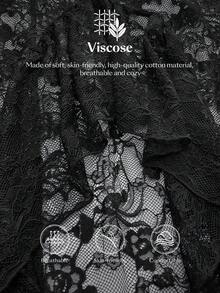 Ontre 2026春夏新款黑色蕾丝不对称下摆弹力腰半身裙，简约时尚休闲日常穿搭，波西米亚风格，适合度假、节日、春季、婚礼、情人节、海滩、派对等场合，尽显优雅气质。 - 黑色 - 查看 8