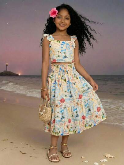 Sparklyn Girls' Casual Vacation Floral Print Fitted Tank Top, Soft & Summer Tops, Suitable For Vacation, Travel, Campus And Daily Wear