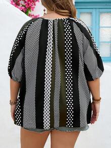 SHEIN CURVE+ Áo kiểu nữ cỡ lớn US22, thích hợp cho lễ hội âm nhạc, kỳ nghỉ ven biển, phong cách bohemian, phối màu kẻ sọc, thích hợp cho kỳ nghỉ hè/đồng quê/bãi biển/trang phục đi biển. - xanh quân đội - Xem 2