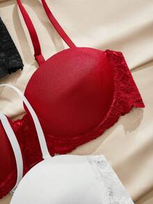 Charlaine 3pcs Contrast Lace Underwire Bra - Multicolor - View 3