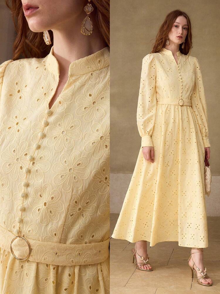 WOMEN'S ELEGANT SCHIFFY SOLID COLOR BELTED DRESS, SPRING/AUTUMN