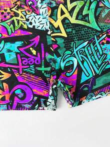 Children's Fashion And Cool Colorful Graffiti Beach Pants, Summer New Quick Drying Casual Shorts, High Street Printed Design, Skin Friendly, Breathable And Sweat Free For Boys And Girls, Beach Vacation, Beach Swimming Pool, Water Park, Fashionable Dressing, Personalized And  Fashion Must-Have Graphic Shorts Rave Shorts Custom Shorts Surf Shorts Sport Shorts - Multicolor - View 4