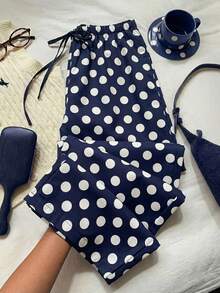 Comfortcana 蓝色波点编织系带阔腿裤，适合夏季度假、海滩、春夏、秋季女装、女士下装、夏季、毕业季、返校季、校园、度假、野餐等场合。 - 彩色 - 查看 5