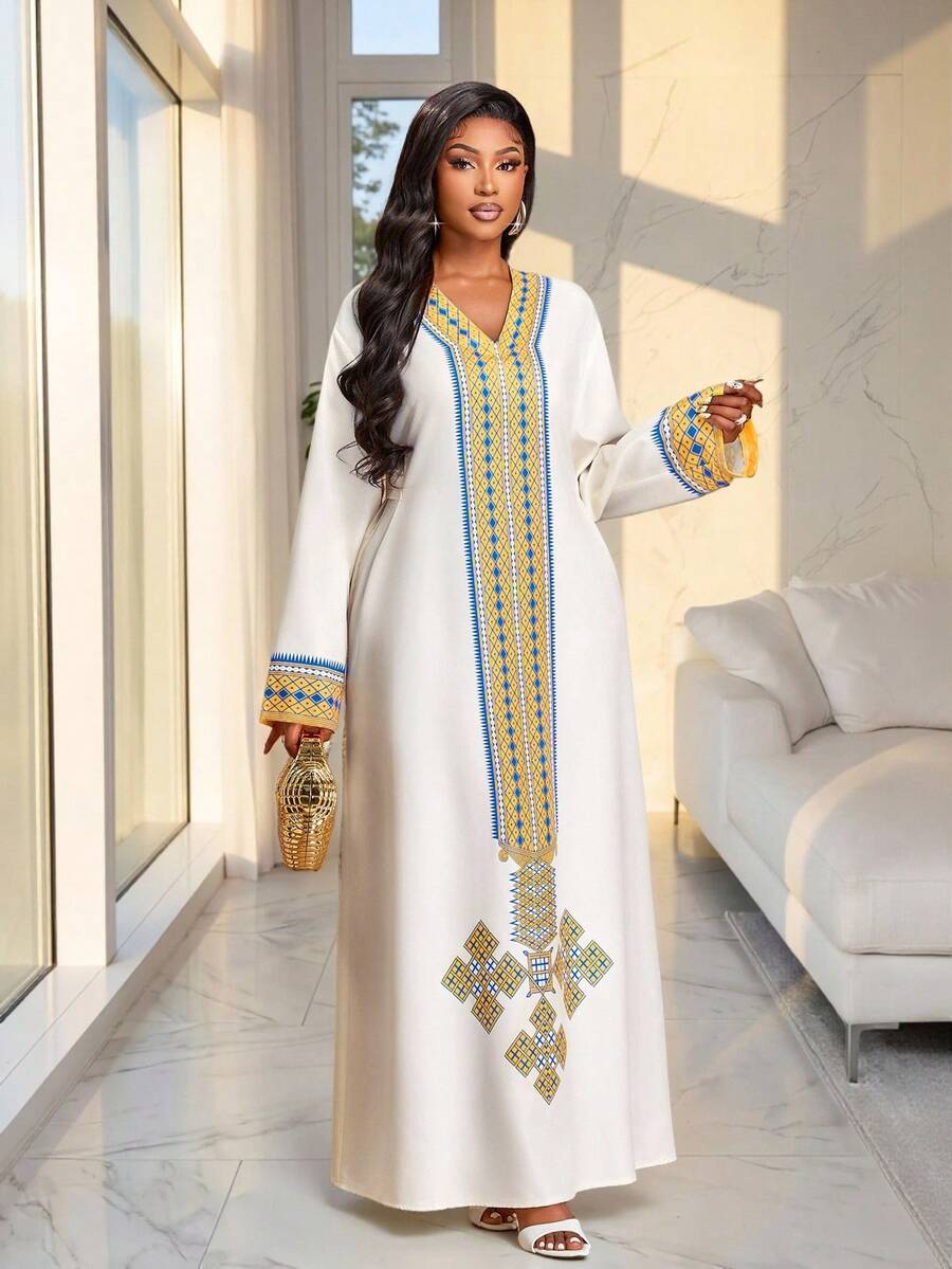 Brilight Đầm nữ thanh lịch, dáng rộng, hoàn hảo cho các bữa tiệc, những buổi gặp gỡ hàng ngày và các dịp lễ hội khác, đầm mùa thu. - Màu be - Xem 1