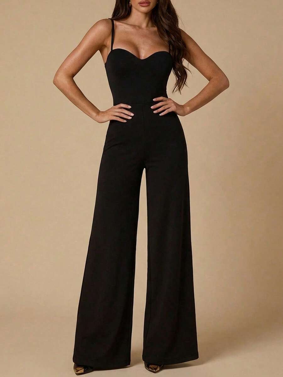 SHEIN BAE 女士优雅简约连体裤 - 黑色 - 查看 1