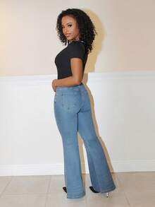 Steph T 女士蕾丝撞色系带前襟设计T恤外出上衣夏季短款上衣女款 - 黑色 - 查看 6