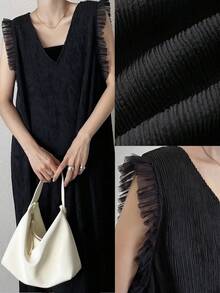 FRIFUL Women's Mesh Patchwork Mid-Length Dress Sundress - Black - View 1