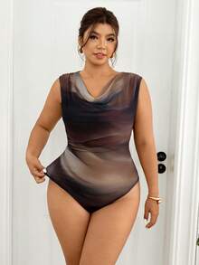 Lounesse 大码女式扎染连体衣，休闲无袖连身裤 - 彩色 - 查看 1