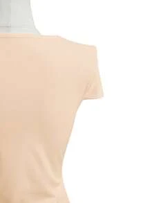 Balvessa Women's Solid Color Elegant V-Neck Criss-Cross T-Shirt - Apricot - View 4