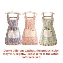 1/2件小碎花肩带围裙防油防污公主裙 - 粉色 - 查看 8