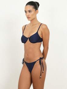 KSTM Women's Two Piece Bikini Set With Underwire Bra And Side Tie Bottom For Beach Vacation Summer Swimwear - Navy Blue - View 5