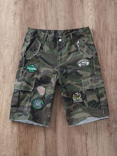 Manfinity Joysei Manfinity Streetrush Men's Camouflage Print Distressed Hem Pocket Denim Shorts Cargo Shorts For Men Going Out Hang Out Party Vacation Street