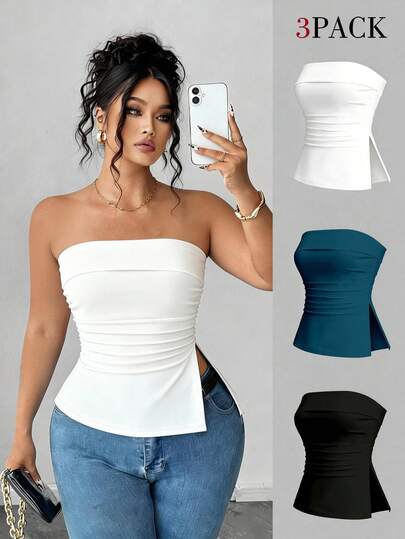 Elenzga Plus Size Women's Casual Versatile Tube Top