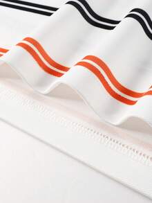 Manfinity Mode Camisa polo de hombre con estampado de rayas y cuello, adecuada para el hogar, salidas y uso en la oficina - Naranja - Ver 4