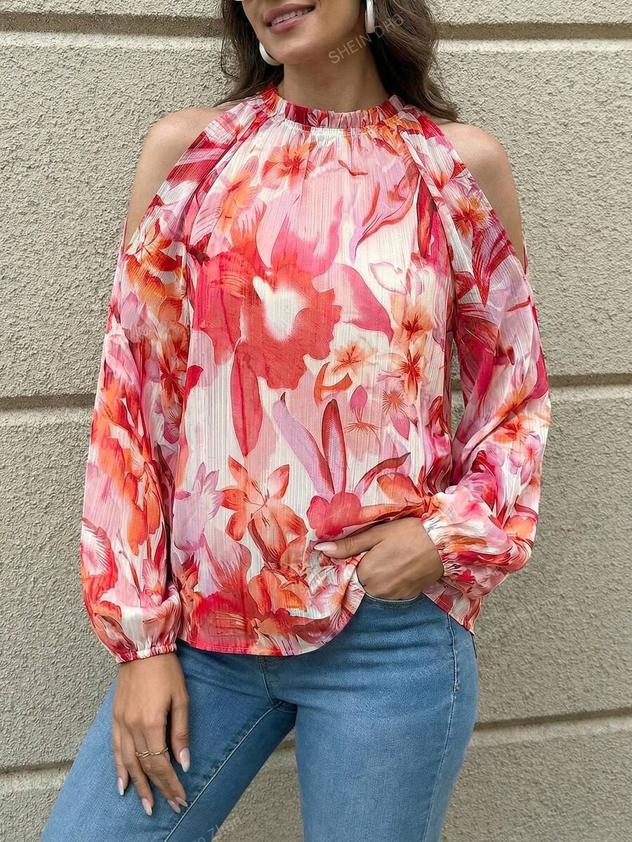 Solivie Women's Floral Print Off-Shoulder Casual Versatile Daily Wear Blouse - Multicolor - View 1