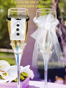 SHEIN Bộ 2 nắp ly rượu vang DIY cho cô dâu và chú rể | Nắp ly rượu sâm panh có gioăng chống rò rỉ | Đồ trang trí tiệc cưới, quà tặng kỷ niệm & đồ trang trí nhà cửa Giáng sinh - Đen và trắng - Xem 2