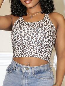 Steph T 夏季休闲豹纹修身背心 - 棕色 - 查看 3