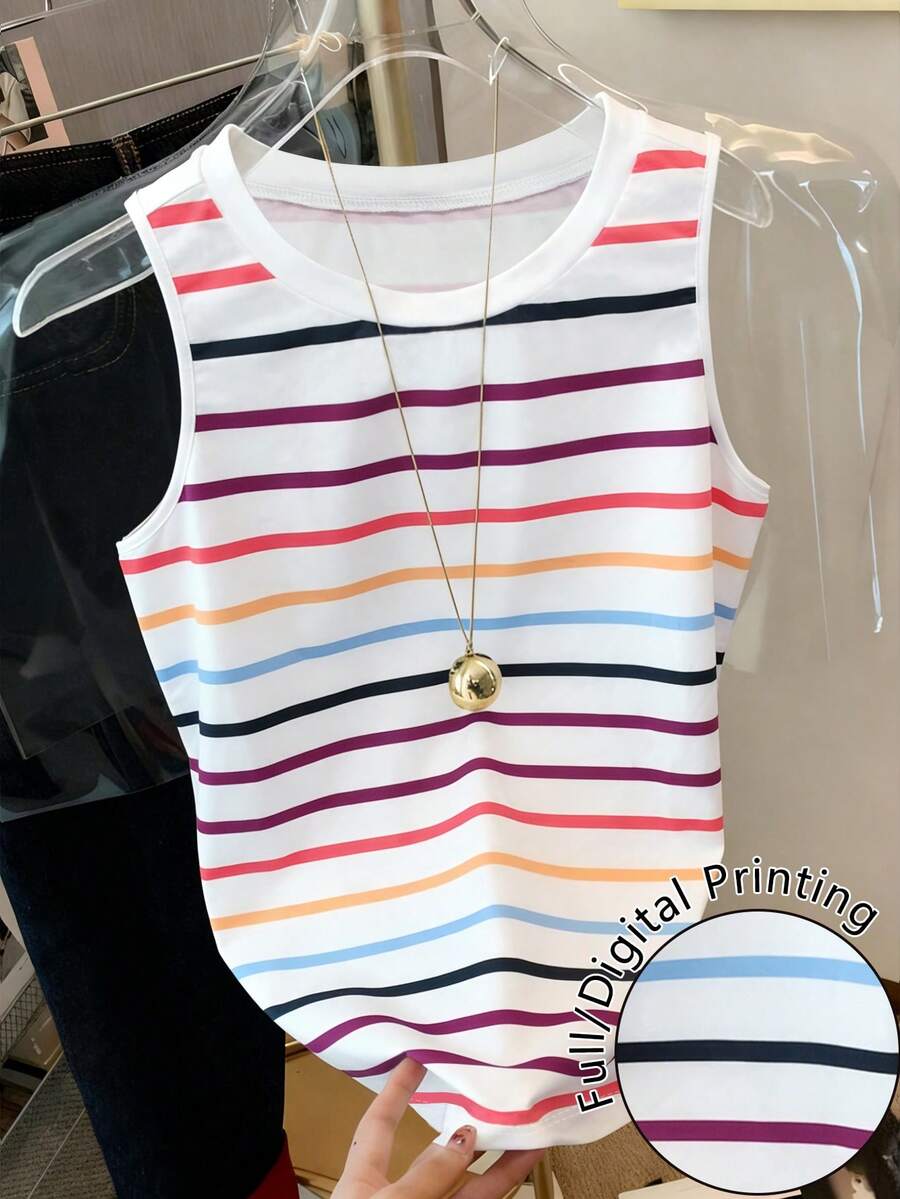 Resyla 彩色条纹印花圆领休闲夏季背心 - 彩色 - 查看 1