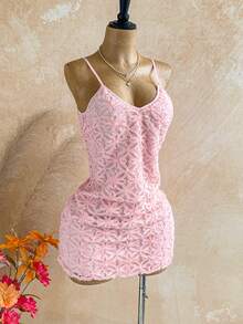 Soleia Vestido de tirantes con textura floral y drapeado para mujer - Rosa - Ver 7