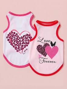PETSIN 2 件装宠物猫狗通用可爱爱心印花休闲舒适透气狗背心 - 彩色 - 查看 1