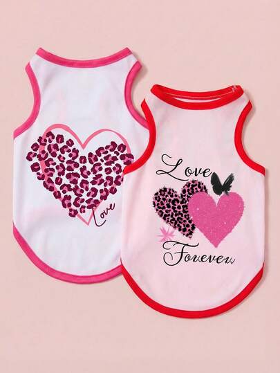 PETSIN 2 chiếc áo vest cho chó và mèo, in hình thư tình dễ thương, thoải mái và thoáng khí.