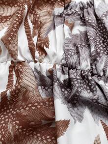 Flirla SunnyBelle Plus Size Women Spaghetti Strap Ruched Bodice Tropical Shell Print White Blue,Summer Boho Casual Vacation Holiday Palm Tree Sundress - Multicolor - View 6