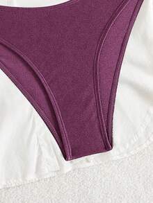 Swim Chiccia Damen Sommer Strand Musik Festival braun glänzender Stoff perlenbesetzter schulterfreier eleganter Bikini-Set - Violett - Übersicht 4