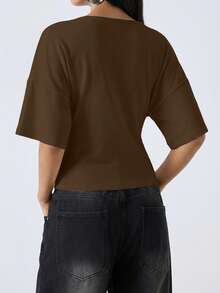 LYSMO Camisa de mujer de manga de campana de unicolor simple, versátil para ir al trabajo/Navidad/Año Nuevo/Acción de Gracias/Graduación, elegante y de moda, ropa de casa cómoda y casual, diseño de escote en V profundo - Multicolor - Ver 2