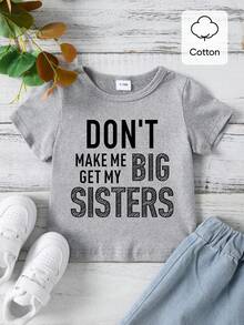 男婴趣味字母印花短袖T恤，夏季 - 灰色 - 查看 5