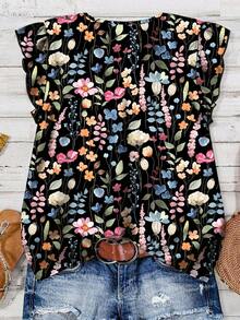 Rusticease Áo sơ mi nữ in hoa kiểu dáng thường ngày, thích hợp cho mùa hè. - màu đen - Xem 2