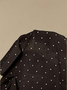 ATUI Studio Women's Elegant Sexy Polka Dot Print Tie Front Blouse, Summer - Black - View 5