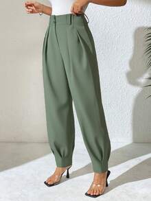 Xyvia Women's Elegant High-Waisted Double-Buckle Pleated Straight-Leg Casual Pants, Suitable For Spring And Autumn - Green - View 4