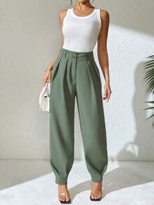 Xyvia Women's Elegant High-Waisted Double-Buckle Pleated Straight-Leg Casual Pants, Suitable For Spring And Autumn - Green - View 5