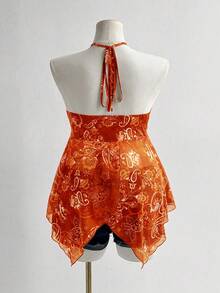 Sunspun Damen Große Größen Frühling und Sommer Urlaub Casual Retro Mesh Muster rückenfrei Träger Y2K Brustfalten Dekor Perlen Anhänger Damen Boho Strand Damen Träger Weste - Verschiedenfarbig - Übersicht 2