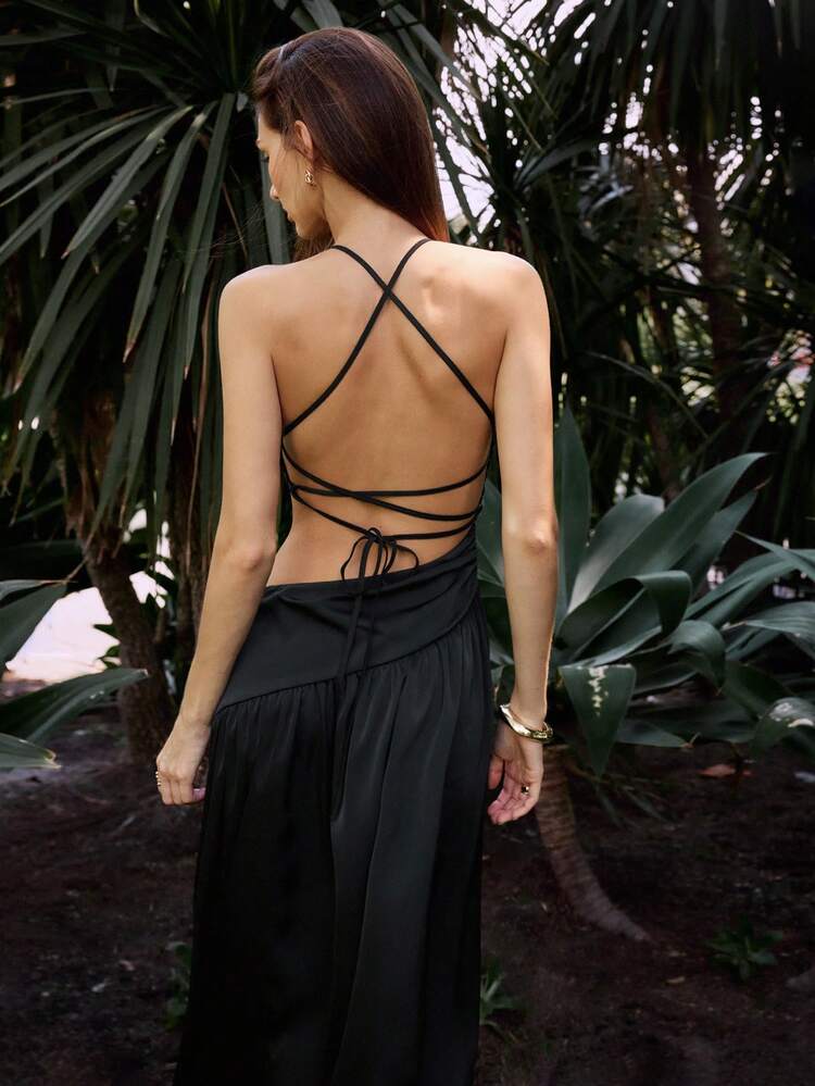 SHEIN Maija Outfit Deas For Dress Black Cutout Shoulder Waist Dress, A-Line Silhouette, Suitable For Summer Weddings Festival Dresses Wedding Party Graduation Ceremony Birthday Elegant Dresses For Ladies Black Tie Event Dress Wrap Around Dress Ankle Length Dress One Shoulder Dresses For Women Asymmetrical Dress Women's Dress Formal Wear Wow Dress Gowns Woman Formal Halter Neck Dress Maxi Dress