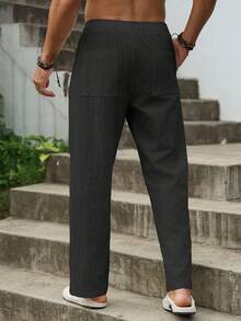 Manfinity RSRT Men's Casual Versatile Loose Cotton Pants - Black - View 2