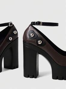 Sugerpunk Women's Leopard Print Thick Sole Buckle Design High Heel Shoes, Suitable For Party Occasions Valentine's Day - Coffee Brown - View 5