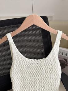 New Arrival Spring/Summer Round Neck Sleeveless Backless Hollow Out Fitted Elegant Women Sweater Dress - White - View 8