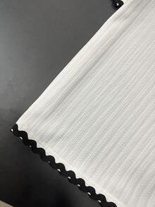 SHEIN Franclia 女士白色T恤，黑色滚边，绣马图案，优雅针织上衣，夏季套装 - 白色 - 查看 3