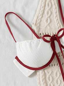 SHEIN Conjunto de traje de baño con ribete de contraste para vacaciones en la playa - Multicolor - Ver 4