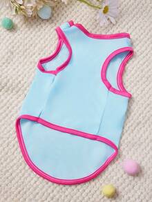 PETSIN 1 Piece Of Rose Red Letter Printed Pet Vest With Rose Red And Blue Stitching, Soft And Breathable, Comfortable Pet Clothing - Multicolor - View 3