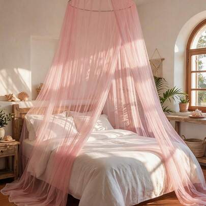 1-Piece Mosquito Net Insect-Proof Bed Mantle Elegant Lace Hanging Curtain Family Room Suitable For Pink Color, Mosquito Net Size 23.62in * 401.57in * 94.49in