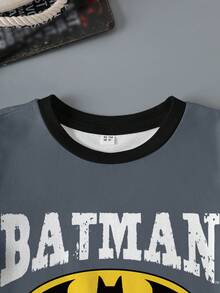 BATMAN X SHEIN Áo thun tay ngắn in chữ dành cho bé trai - trắng - Xem 4