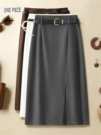 Franclia Solid Color Fashionable Casual Versatile Commuter Skirt For Women