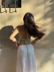 Sunnyshic Vacation Beach Tie-Dye Backless Halter Top - Mint Green - View 2