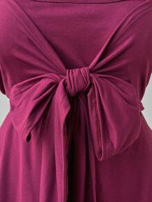 Sunspun 可爱短袖二合一夏季短裙 - 酒紅色 - 查看 3