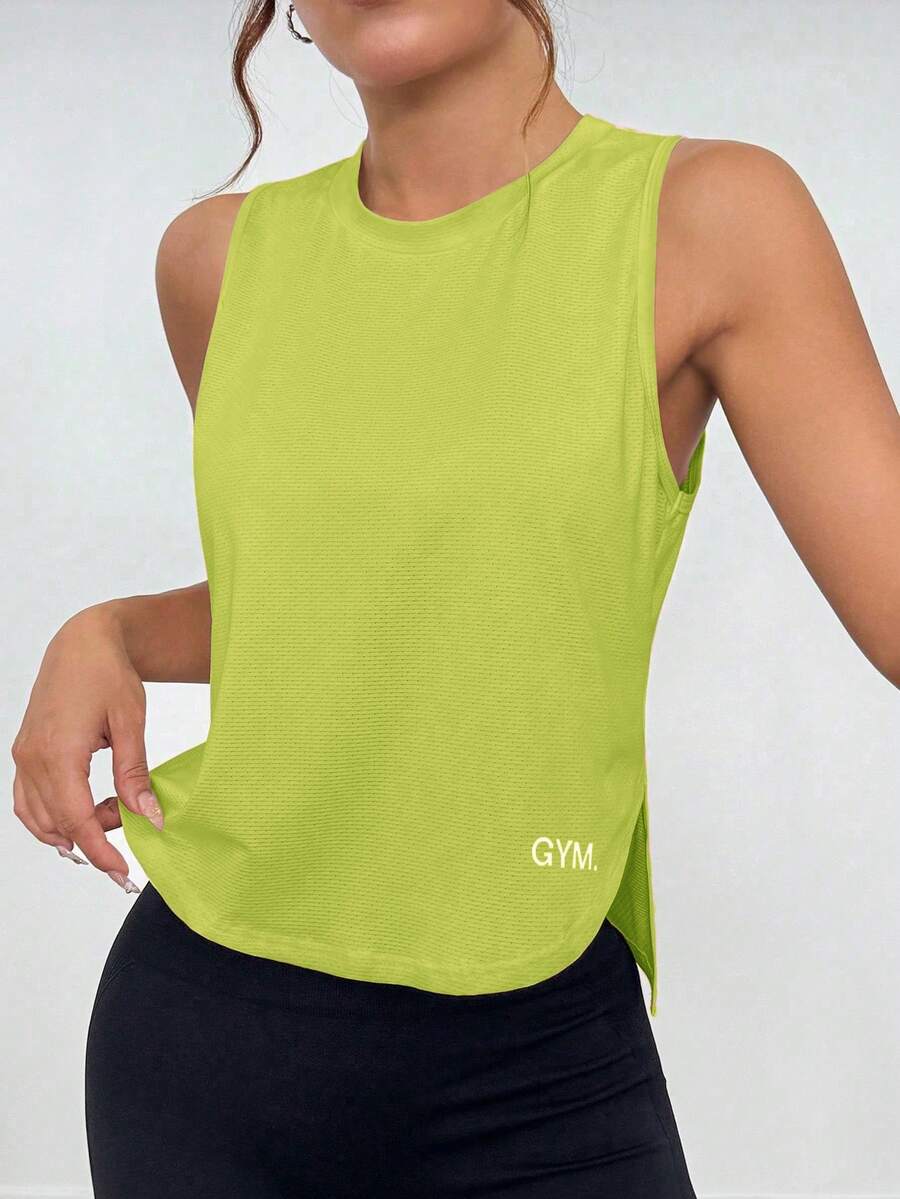 Exploreva Casual Versatile Yellow Sleeveless Letter Print Comfortable Sports Tank Top Workout Tops For Women Activewear Tops For Workout Training Daily Wear