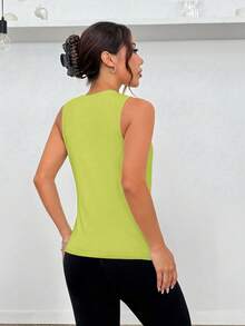 Exploreva Casual Versatile Yellow Sleeveless Letter Print Comfortable Sports Tank Top Workout Tops For Women Activewear Tops For Workout Training Daily Wear - Yellow - View 7